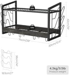 CHOEZON Hanging Pot Rack, Pot Rack Wall Mounted, 2-Tier Kitchen Pot and Lid Organizer, Wall-Mounted Cookware Holder with 12 Hooks, for Kitchen Storage of Pots, Pans, Utensils, Charcoal Black TPR02BC - Image 3