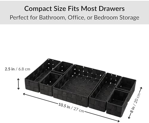 7-Piece Braided Drawer Divider Set, Organizer Bins, Makeup & Brushes, Black - Image 4