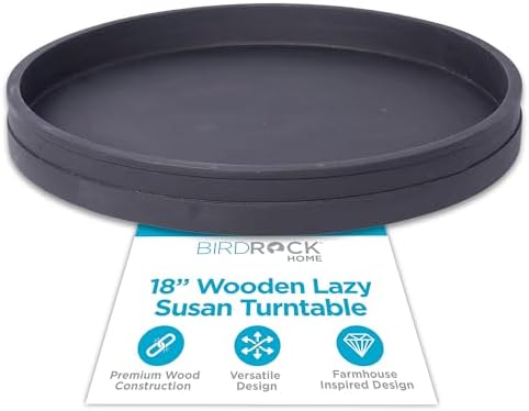 BIRDROCK HOME Wooden Lazy Susan Turntable - Spice Rack Organizer for Kitchen Table, Dining, Pantry and Countertop - Rotating Tray for Condiments - with Burnished Iron Accents - 18" Large, Matte Black by BIRDROCKHOME