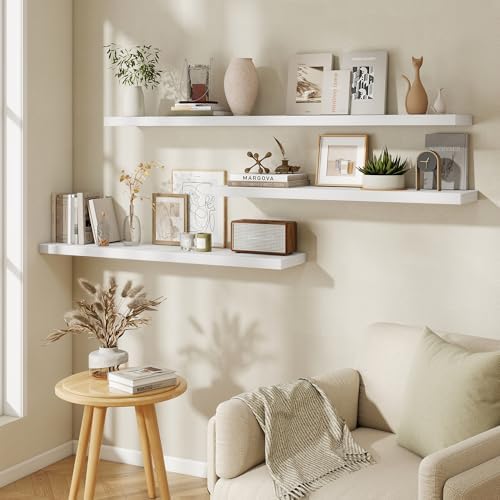 Fun Memories 48 Inch Floating Shelves in White, 9.3 Inch Deep Wall Shelves for Bathroom, Living Room, Bedroom, Kitchen, Deep Long Shelf Wall Mounted 1 Pack Shelf for Books, Decor - Image 6