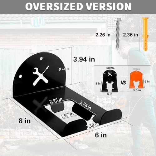 Upgraded Trimmer Rack Wall Mount - 8" Heavy Duty Weed Eater Hanger for Garage Wall, Garden Power Tool Holder Organizer Hooks for Grass Trimmer, Hedge Trimmer, Leaf Blower and Chainsaw, Black, 3 Pack - Image 3