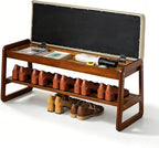 SOBIBO Solid Wood Shoe Rack Bench with Flip-Top Storage, Gray, 39.4" by SOBIBO
