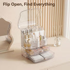 Makeup Organizer Countertop for Vanity with Lid and 2 Drawers, Clear White - Image 3
