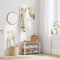 Hall Tree with Bench and Shoe Storage, 3-in-1 Coat Rack Shoe Bench, Freestanding Wooden Coat Rack with Metal Frame, 3-Tier Storage Shelf and 9 Removable Hooks, White/Walnut by AEPOALUA
