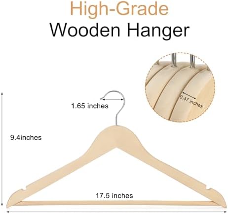 TOPIA HANGER Unfinished Natural Wooden Hangers 30 Pack- 360° Swivel Hook and Smoothly Cut Shoulder Notches-Premium Wood Clothes Hangers for Suit, Coat, Jacket, Pant, Camisole-CT10N30 - Image 6