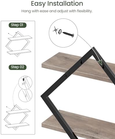 CHOEZON Floating Shelves for Wall, Set of 2 Wall Mounted Shelves, 2-Tier Hanging Shelves, for Living Room, Bedroom, Kitchen, Office, Study, Greige TBJ01P2BG - Image 5