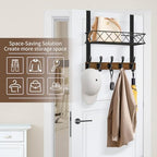 YINMIT Over The Door Hooks Organizer, Over The Door Hanger with Basket, Over The Door Towel Rack with 5 Metal Hooks, Over Door Hanger for Bathroom, Bedroom, Kitchen - Image 4