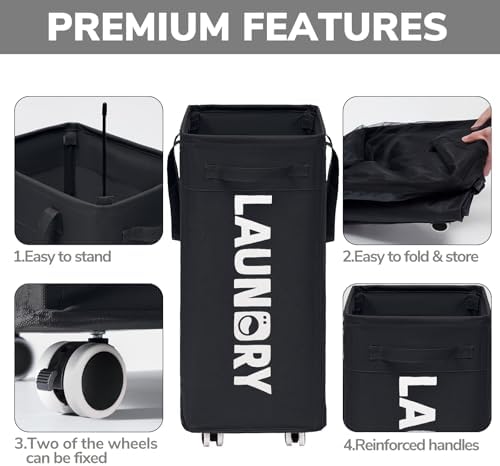 Goodpick 75L Roling Dirty Clothes Hamper with Removable Wash Bag for Dorm - Image 4