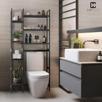 CAPHAUS Over -The -Toilet Storage Shelf,7-Tier Bamboo Bathroom Organizer Shelf Rack Over Toilet with Adjustable Feet & Hooks, Freestanding Toilet Shelf for Bathroom Laundry Balcony Plant Stand,Black - Image 3