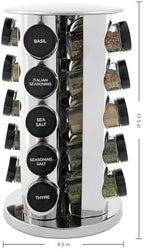 Kamenstein 20 Jar Revolving Countertop Spice Rack with Spices Included, FREE Spice Refills for 5 Years, Polished Stainless Steel with Black Caps, 30020 (Pack of 2) - Image 2