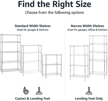 Amazon Basics 5-Shelf Adjustable, Heavy Duty Storage Shelving Unit on 4" Wheel Casters, Easy to Move Portable Wire Shelving, No Tools Needed for Easy Assembly, 30" x 14" x 64.8", Chrome - Image 4