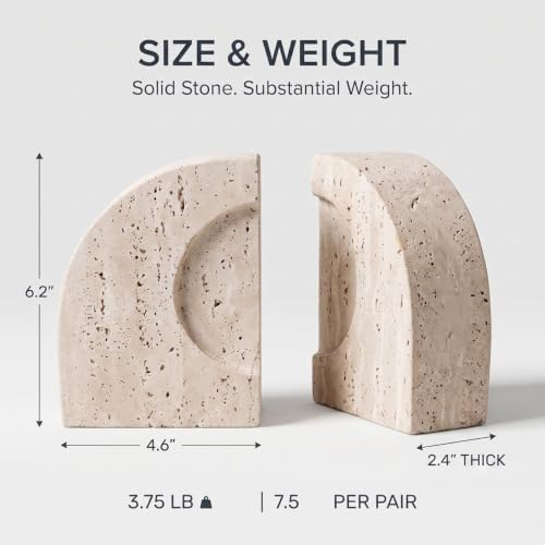 Travertine Book Ends, Decorative Stone Bookends for Shelves, Heavy Bookends - Image 5