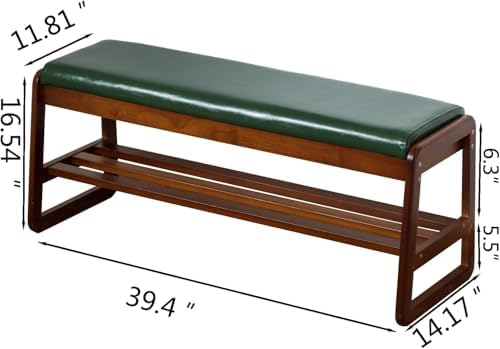 Solid Wood Shoe Rack Bench with Flip-Top Storage, Green, 39.4'' - Image 3