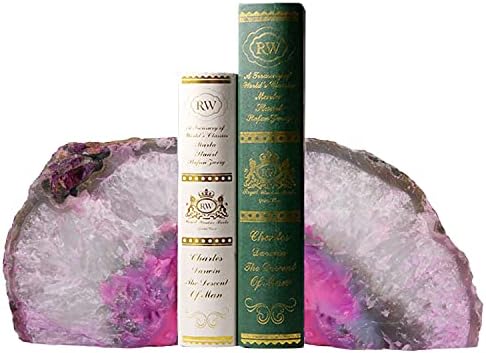 Agate Geode Bookends Heavy Duty Pink Crystal Stone Book Holders Decorative - Image 2