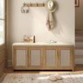 VASAGLE Boho Shoe Bench with Cushion, 4 Rattan-Look Cabinet Doors by VASAGLEbySONGMICSHOME