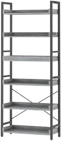 HCHQHS 6 Tier Bookshelf, Adjustable Industrial Bookcase, Vertical Tall Book Shelf, Wood and Black Metal Open Bookshelves for Home Office, Living Room, Bedroom by HCHQHS