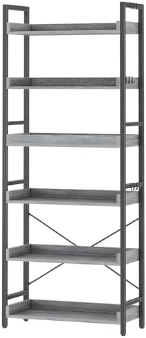 HCHQHS 6 Tier Bookshelf, Adjustable Industrial Bookcase, Vertical Tall Book Shelf, Wood and Black Metal Open Bookshelves for Home Office, Living Room, Bedroom by HCHQHS