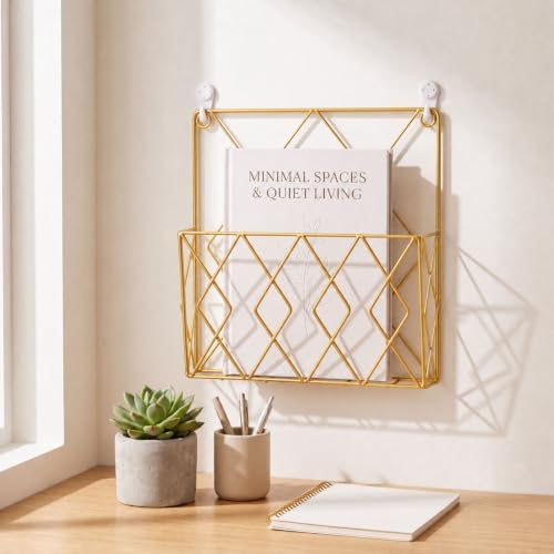6 Pack Hanging Wall File Organizer, Wall Mount Magazine Rack Metal, Gold - Image 4
