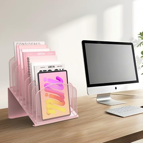Sinboun Inclined Desk File Organizer Folder Holder with 8-Section, Pink - Image 5