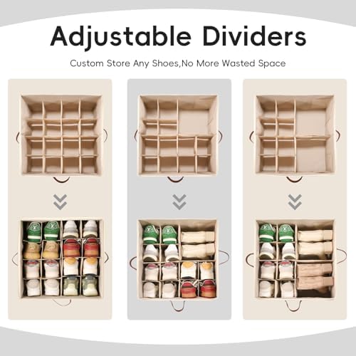Shoe Storage Organizer 3 Pack with Clear Cover and Adjustable Dividers – Fabric Shoe Organizer for Closet Fits 24-48 Pairs, Space-Saving Shoe Organizer Box, Dustproof & Reinforced - Image 4