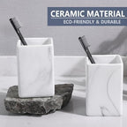 Marble Square Toothbrush Holders - Ceramic Tooth Brushing Holders, Toothbrush Cup, Toothpaste Organizer for Bathroom Countertop, Makeup Brush Holder, Pen Holder for Home Desktop Storage - Image 2