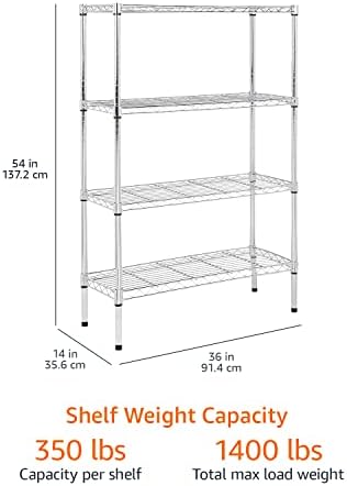 Amazon Basics 4-Shelf Adjustable Heavy Duty Steel Wire Rack Storage Shelving Unit for Kitchen, Garage, Easy Assembly, 350 lbs Per Shelf, 36" x 14" x 54", Chrome Silver - Image 5