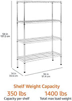 Amazon Basics 4-Shelf Adjustable Heavy Duty Steel Wire Rack Storage Shelving Unit for Kitchen, Garage, Easy Assembly, 350 lbs Per Shelf, 36" x 14" x 54", Chrome Silver - Image 5