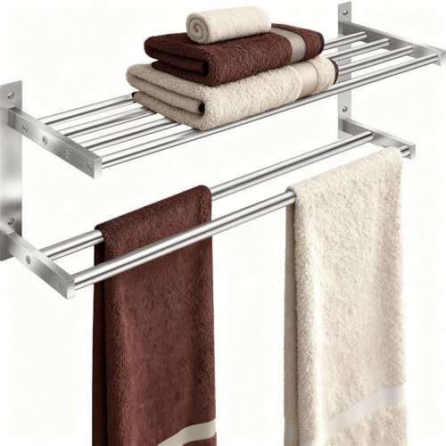 Taaji Towel Racks for Bathroom 24 inch, 2 Tier with Towel Bars, Brushed by Taaji