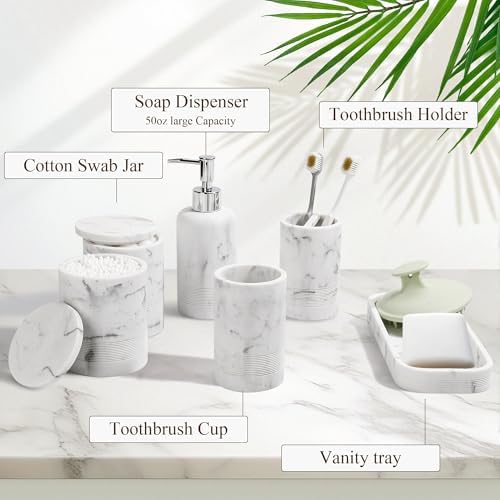 LIN CHUAN 6-Piece Bathroom Accessories Set, Bathroom Organizer, White - Image 5