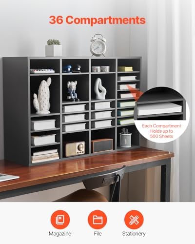 VEVOR Literature Organizer, 36 Compartments Office Mailbox with Adjustable Shelves, Wooden Mailbox Sorter Medium Density Fiberboard Office Home Classroom Storage for Files, Documents, Papers, Grey - Image 4