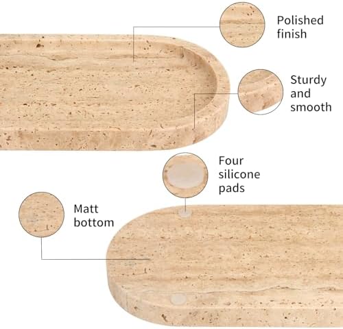 Natural Marble Tray Oval, Travertine, 10 x 5 x 0.6 - Image 3
