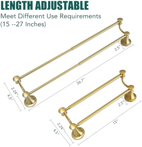 Hoimpro Double Towel Bar Towel Rack for Bathroom Wall Mounted Brushed Gold - Image 4