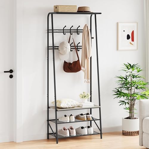 Jojoka 4-in-1 Entryway Coat Rack Hall Tree with Bench & Shoe Rack, Freestanding Storage for Hooks, 3-Tier Shoe Cabinet, Hanging Rod for Hallway, Front Door, Mudroom - Image 6