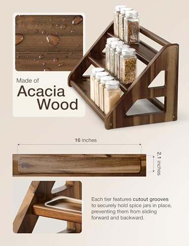 Tinamo Acacia Wood Spice Rack, 3-Tier Spice Rack Organizer for Countertop - Image 3
