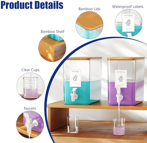 RoleDes Laundry Detergent Dispenser Set, Liquid Laundry Soap Dispensers for Detergent and Fabric Softener, 2 x 101 oz Refillable Containers with Stand for Laundry Room Organization - Image 3