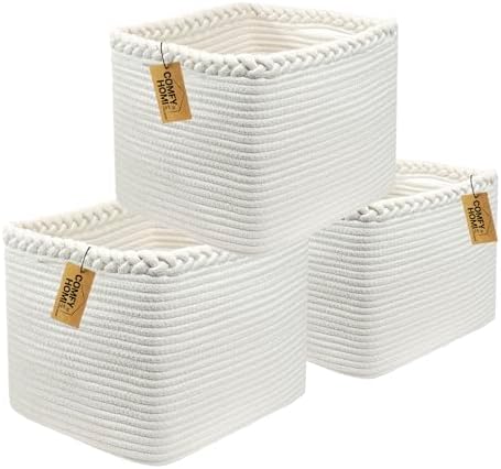 COMFY-HOMI 3PACK Cotton Rope Square Basket with Handles for Shelves| Storage|Baby Basket for GIF|Shoe Basket for Organizing|New13.5" x 11" x 9.5" for Living Room by COMFY-HOMI