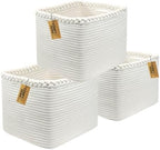 COMFY-HOMI 3PACK Cotton Rope Square Basket with Handles for Shelves| Storage|Baby Basket for GIF|Shoe Basket for Organizing|New13.5" x 11" x 9.5" for Living Room by COMFY-HOMI