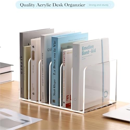 YUXUN Acrylic Magazine Holder,Clear Desk Organizer File Sorter for Notebook,Paper,Envelope,Magazine, Book Storage-Office/Home/Classroom Organization(6 Compartments,B5) - Image 6