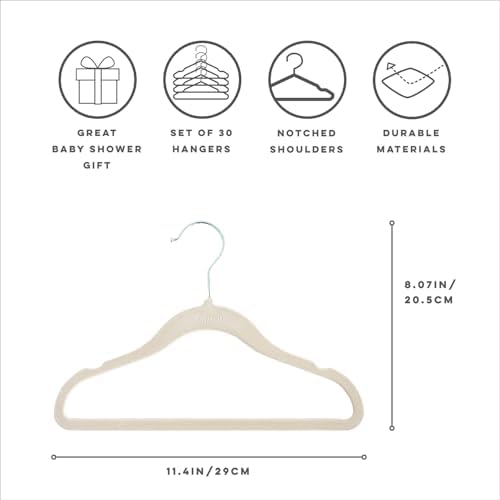 3 Sprouts Velvet Baby Hangers - Non-Slip Hanger for Infant, Toddler, Baby Clothes - Closet Kids Hangers with Slim Design, Nordic Colors, Pack of 30 - Beige - Image 2
