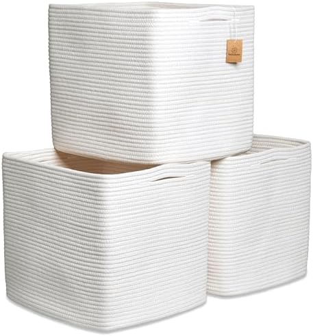 NaturalCozy 13x15x13 Kallax Storage Cubes, 3 Pack | Cotton Rope Cube Storage Bins Woven Baskets for Organizing | Kallax Insert Baskets for Shelves Organizer, Kids Toy, Pantry, Closet, Baby Nursery by NaturalCozy