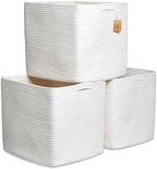 NaturalCozy 13x15x13 Kallax Storage Cubes, 3 Pack | Cotton Rope Cube Storage Bins Woven Baskets for Organizing | Kallax Insert Baskets for Shelves Organizer, Kids Toy, Pantry, Closet, Baby Nursery by NaturalCozy
