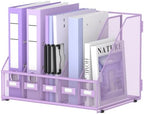 5 Vertical Compartments Magazine Holder, Metal Binder Organizer, Purple by JMHUD