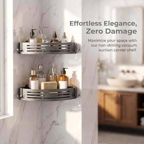 Corner Shower Caddy Suction Cup, 2 Pack Shower Shelves, Gray - Image 2