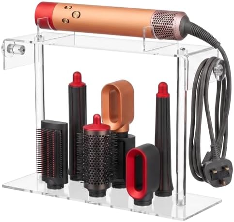 Acrylic Hair Tool Storage Rack, Compatible with Dyson Airwrap Styler Accessories, 6 Slots Clear Display Stand for Long Barrel Curling Wands, Countertop Organizer for Bathroom Vanity & Dressing Table by Unknown