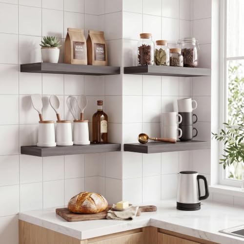 Fixwal Floating Shelves for Wall Decor (Grey, Set of 4, 15.7 Inch) - Image 5