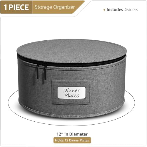Sorbus China Storage Containers, with Lid (Dinner Plate Storage, Gray) - Image 3
