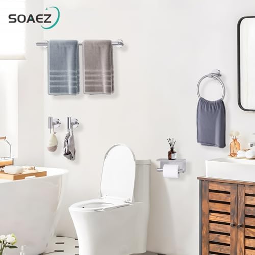 Brushed Nickel Bathroom Hardware Set, 5 Pieces Towel Bar Bathroom Accessories, Upgraded Toilet Paper Holder with Shelf Set, 23.6 Inch Towel Rack Towel Holder for Bathroom Wall - Image 7