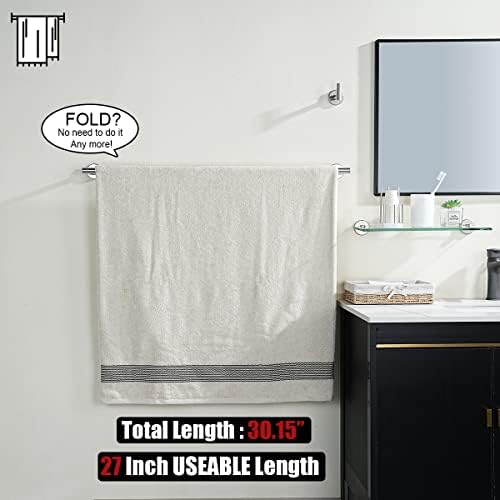 JQK Bath Towel Bar, 30 Inch 304 Stainless Steel Thicken 0.8mm Single Towel Rack for Bathroom, Towel Holder Brushed Finished Wall Mount, Useable Length 27 Inch, TB110L27-BN - Image 3