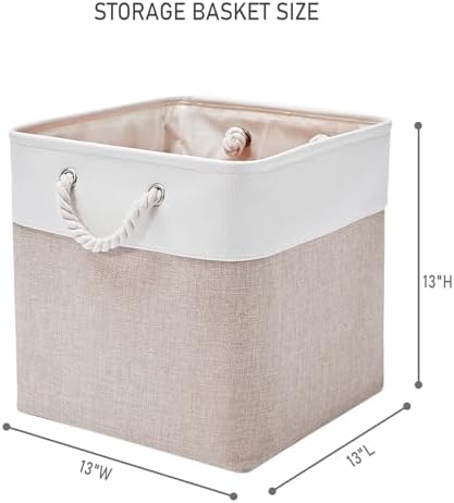 13 x 13 Inch Cube Storage Bins,Storage Cubes for Shelves，Foldable Organizer Boxes with Handles, Decorative Storage Basket for Organizing Clothes, Toys, Books(White&Beige) - Image 3