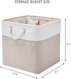 13 x 13 Inch Cube Storage Bins,Storage Cubes for Shelves，Foldable Organizer Boxes with Handles, Decorative Storage Basket for Organizing Clothes, Toys, Books(White&Beige) - Image 3